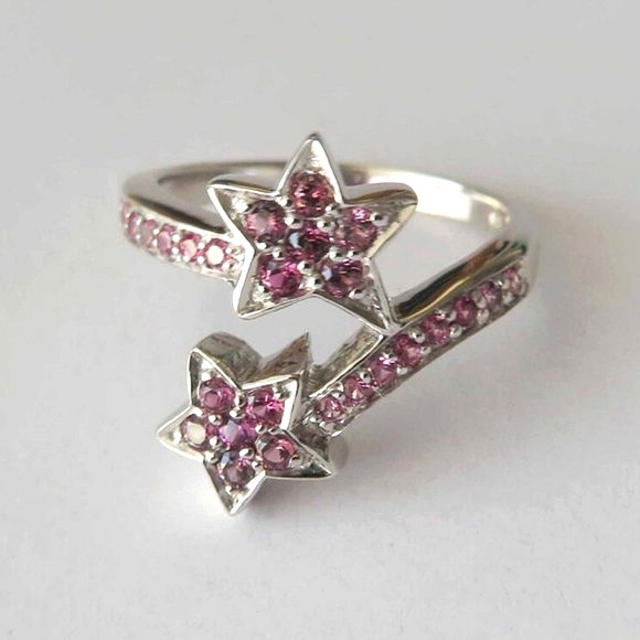 Double Star Natural Raspberry Brown Rubies In Sterling Silver Ring Sz 6.75 - Picture 5 of 11